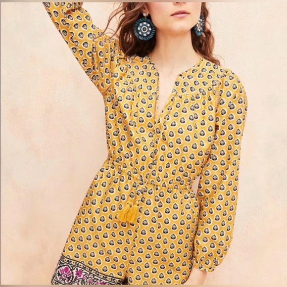 J Crew Point Sur block print romper size 4 yellow gold - Picture 2 of 7